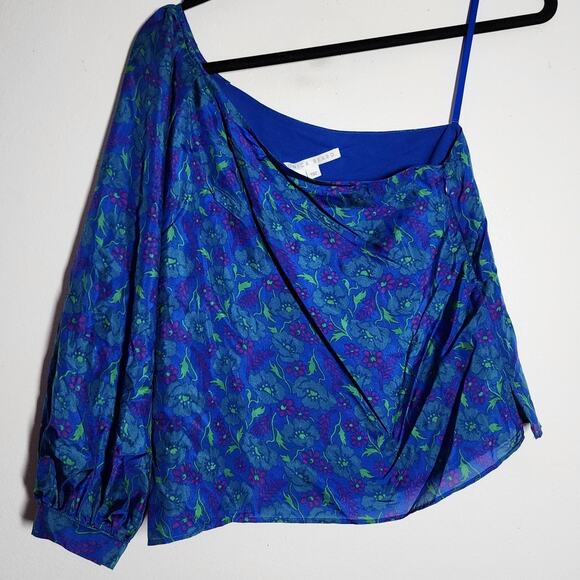 Veronica Beard Lyric Top in Cobalt Floral One Shoulder Blouse - Picture 3 of 10